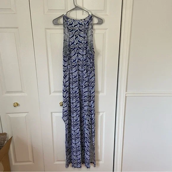 Lilly Pulitzer 100% Pima Cotton Blue Floral Waves Print along Maxi Dress Medium - Picture 7 of 8
